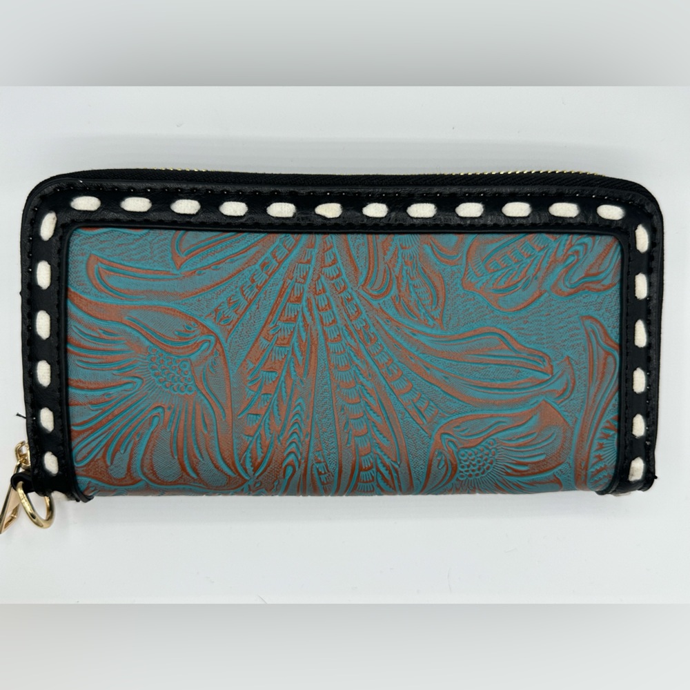 Western Style Floral Tooled PU Leather Wristlet Wallet - Large Capacity Gift - Picture 8 of 8